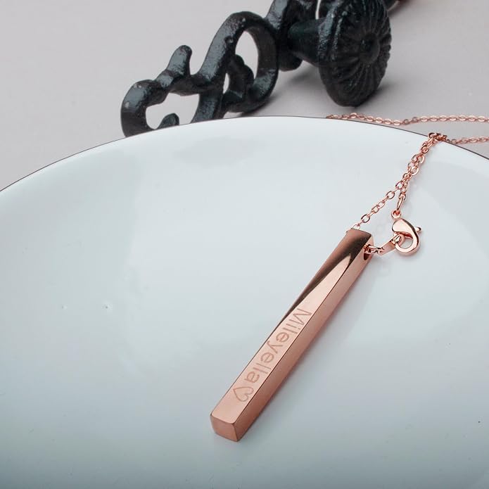 Personalized Vertical Bar Necklace for Women, 4-Side Engravable Cube Pendant, 16K Gold Silver Rose Gold Plated Stainless Steel, Dainty Minimalist Jewelry, Bridesmaid Wedding Birthday Gift