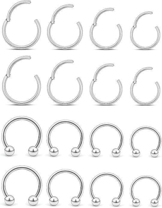 20G 18G 16G 14G 12G 10G Hypoallergenic Nose Rings Hoops for Men Women 316L Surgical Steel Hinged Nose Rings for Nostril Septum Cartilage Helix Daith Tragus Rook Conch Lip Ear Lobe Piercing