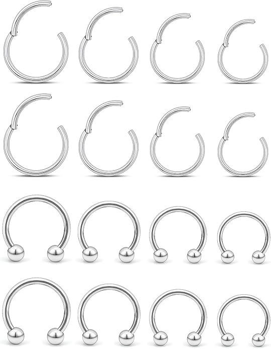 20G 18G 16G 14G 12G 10G Hypoallergenic Nose Rings Hoops for Men Women 316L Surgical Steel Hinged Nose Rings for Nostril Septum Cartilage Helix Daith Tragus Rook Conch Lip Ear Lobe Piercing