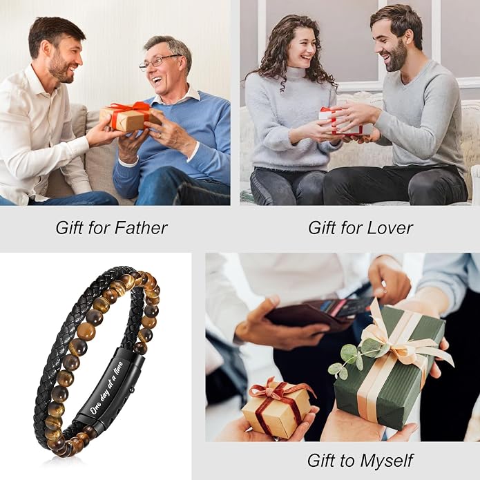 VNOX Men's Inspirational Mantra Engarved Handmade Braided Leather Adjustable Cuff Bangle Bracelet Encouragement Motivational Gift for Men