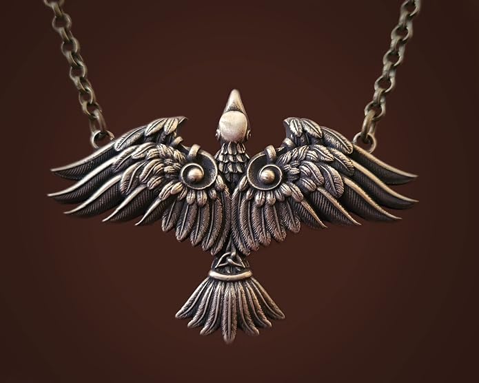 Baldur Jewelry - Viking Raven Crow Bird Necklace - Celtic Norse Odin Bird Raven Hugin Munin Pendant Necklace - Raven Wings Necklace - Raven Jewelry - Raven Skull Pendant - Raven Gifts