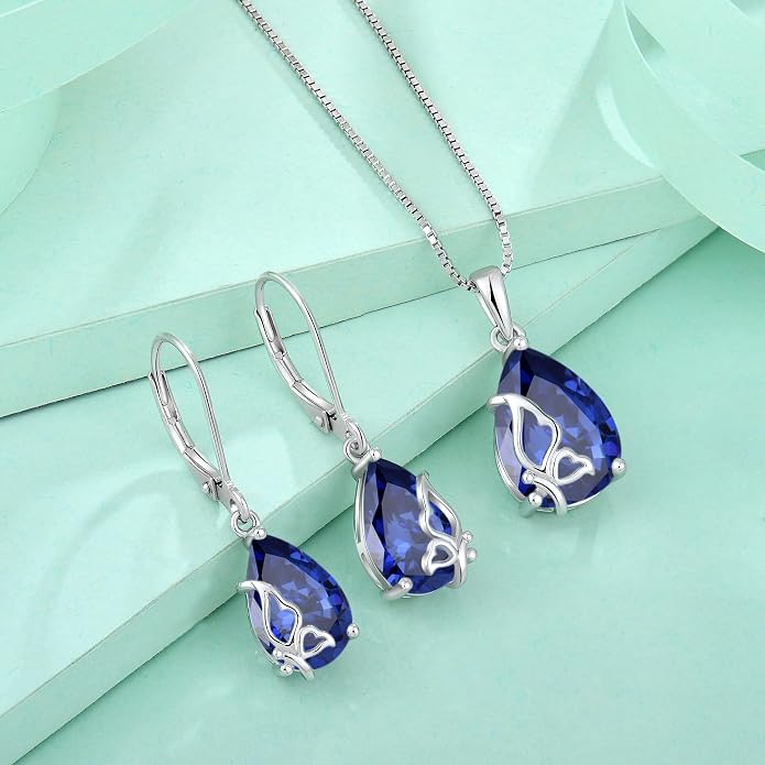 Teardrop Necklace 925 Sterling Silver Butterfly Pendant Necklace Birthstone Jewelry for Women