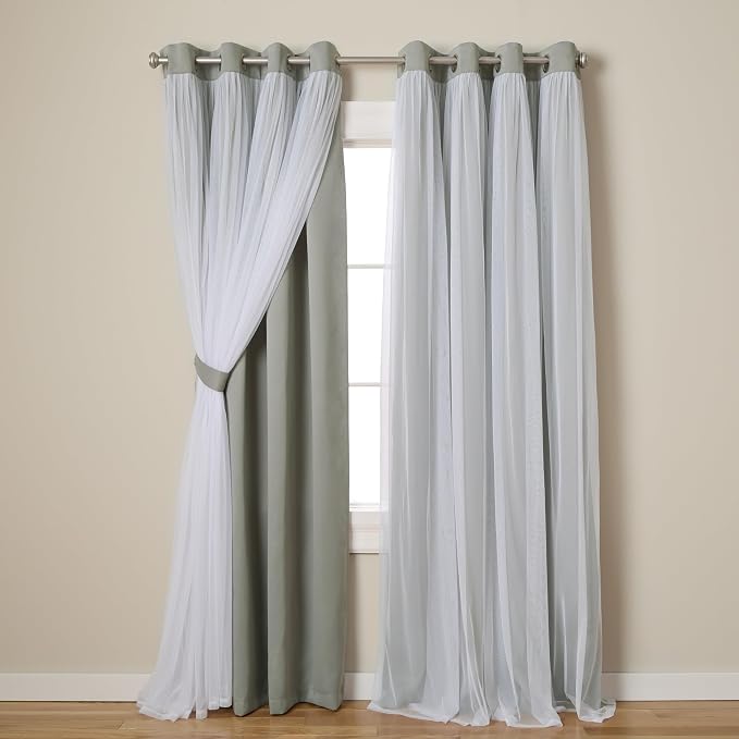 TOWN & COUNTRY LUXE Talia Double Layer Indoor Curtains, Sheer and Room Darkening Blackout, Grommet Top, Energy Efficient, 2-Pack Set, 52"x108", Soft Grey