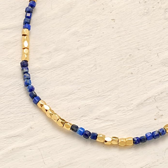 MYEARS Women Beaded Choker Necklace Gemstone 14K Gold Plated Simple Dainty Handmade Chain Everyday Trendy Jewelry