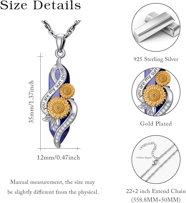 Crystal Necklace 925 Sterling Silver Rose/Sunflower Necklace for Women Jewelry Gifts for Women