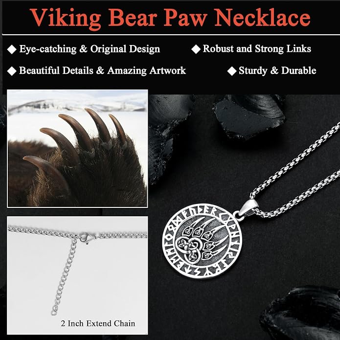 Seiyang Sterling Silver Viking Necklace Norse Jewelry Gift for Men Women with 2mm 22+2 IN Rolo Chain (with Gift Box)