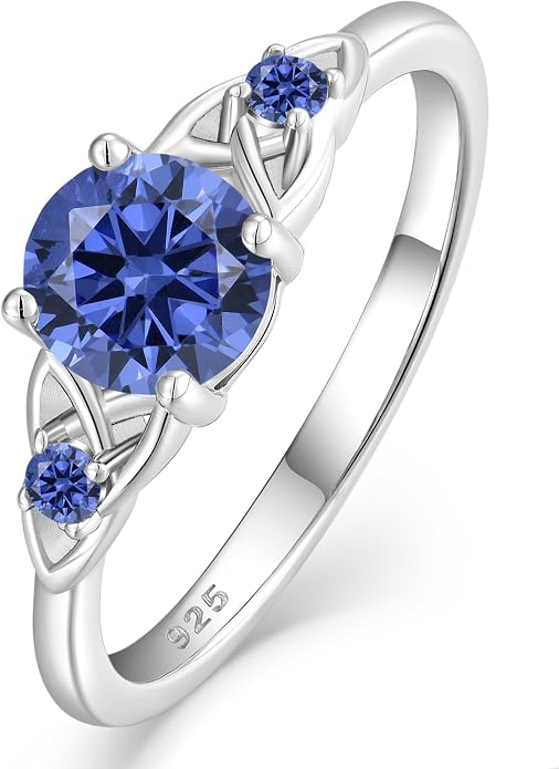 Celtic Knot Rings for Women 925 Sterling Silver Solitaire Ring Wedding Engagement Band Round Birthstone Jewelry Size 5-10