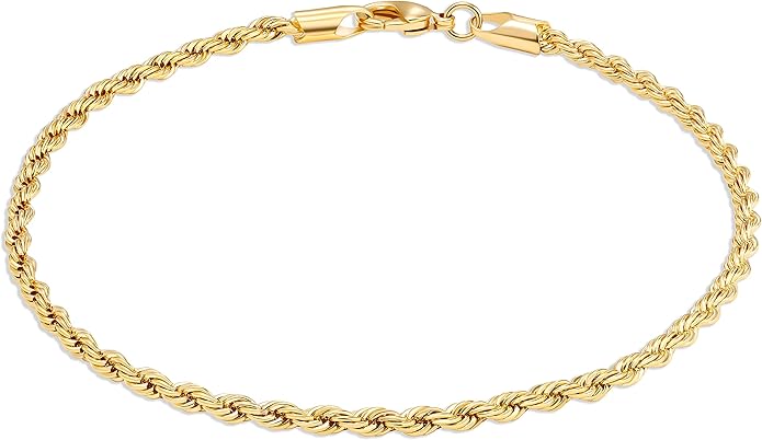 Barzel 18K Gold Plated Braided Rope Anklet for Women, 2.7 MM thick, 10 Inches long - Made In Brazil