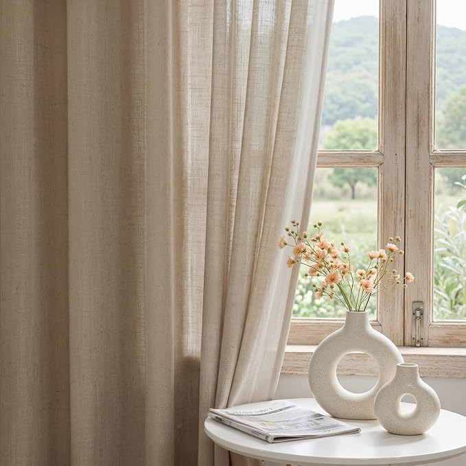 MYSKY HOME Taupe Curtains for Beroom Liivng Room 84 Inch Length 2 Panels Set, Semi Sheer Soft Touch Light Filtering Drapes for Sliding Glass Door Farmhouse Boho Curtain, 50" Wide, Taupe, 2 PCs