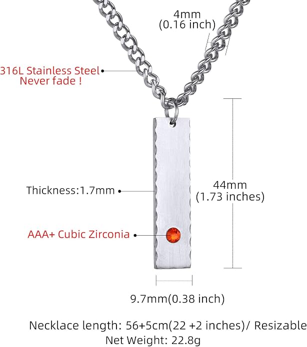 GOLDCHIC JEWELRY Personalized Birthstone Name Necklaces for Men Women, Engraved Family Names Necklace with Birthstone Vertical Bar Necklace, Pendant for Husband/Father/Grandma/Wife Birthday Gifts
