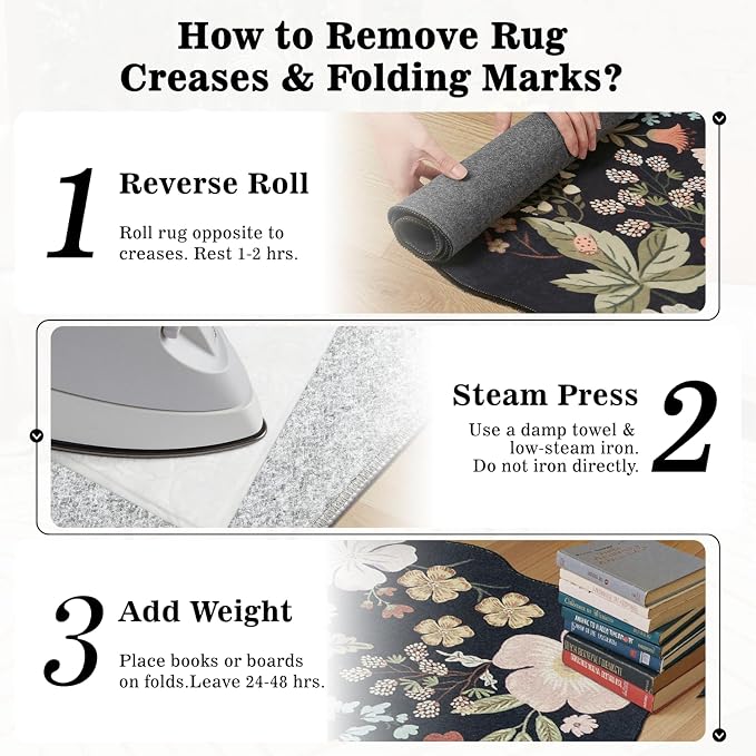 DCX Vintage Floral Rug 6x9, Washable Black Rug for Living Room, Kid & Pet Friendly with Rubber Back Non Slip, Soft Low Pile Carpet, Stain Resistant Rug for Bedroom, Nursery, Dining Room