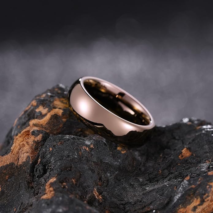 King Will Men's Women's Tungsten Carbide Ring 24k Gold Plated Rose Gold Plated Domed Polished Finish Wedding Band