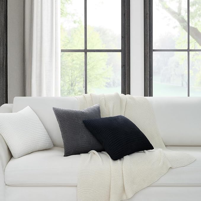 Topfinel Neutral Room Decor Throw Pillows Covers-Multi White and Black Combo 20" x 20" Set of 4-Corduroy Modern Black and White Living Room Decorative Cushion Case Euro Shams