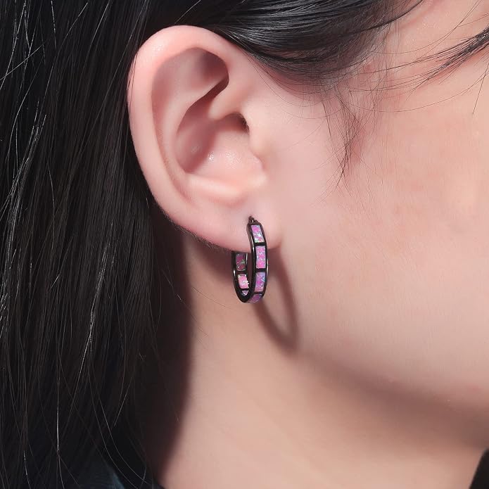 CiNily Sterling Silver/Rose Gold/Yellow Gold Plated Hoop Earrings 20mm,Multicolor Opal Small Hoop Earrings for Women Girls Hypoallergenic Jewelry for Sensitive Ears Gemstone Earrings