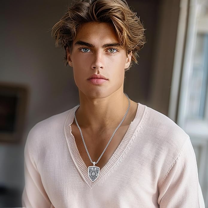 Eusense Viking Necklace for Men Women 925 Sterling Silver Pendant Thors Hammer/Norse Runes/Odin's Ravens/Wolf/Dragon/Snake/Yggdrasil/Freya/Helm of Awe/Valknut/Triskelion/Axe/Shield Viking Jewelry