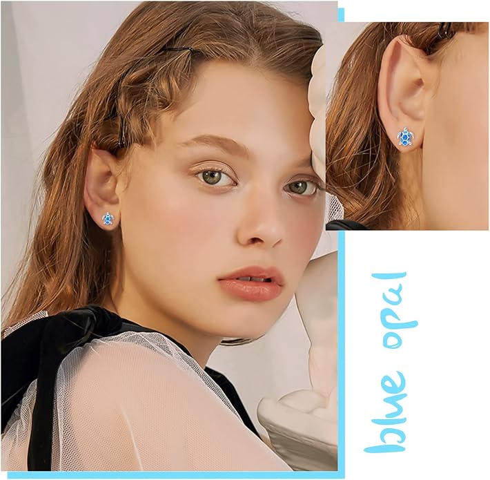 Sea Turtle Earrings,Sterling Silver Hawaiian Beach Themed Stud Earrings Tortoise Animals Drop Dangle Blue Opal Ocean Tarnish Resistant Jewelry Gifts for Women Girlfriend Mom Mother Sister
