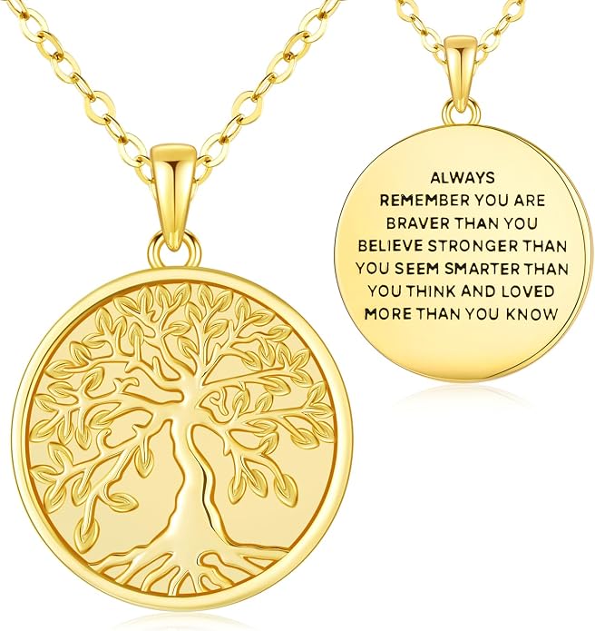 Aniu Tree of Life Necklace for Women, 925 Sterling Silver Mother of Pearl Family Palm Tree Charm Pendant Jewelry for Birthday Christmas Gift