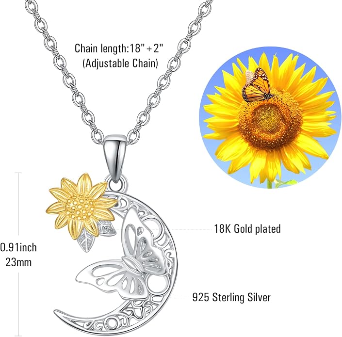 Palpitate Moon Star Necklace Moon Phase Necklace Pendant 925 Sterling Silver Jewelry Christmas Gifts for Women Wife Her Adjustable Chain