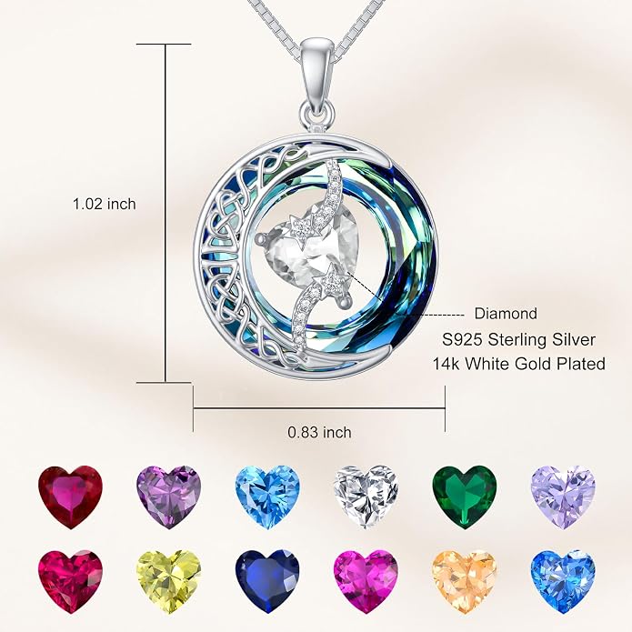 TOUPOP Birthstone Necklace 925 Sterling Silver Moon and Star Pendant Celtic Moon Jewelry with Blue Crystal Anniversary Birthday Gifts for Women Mom Wife Her