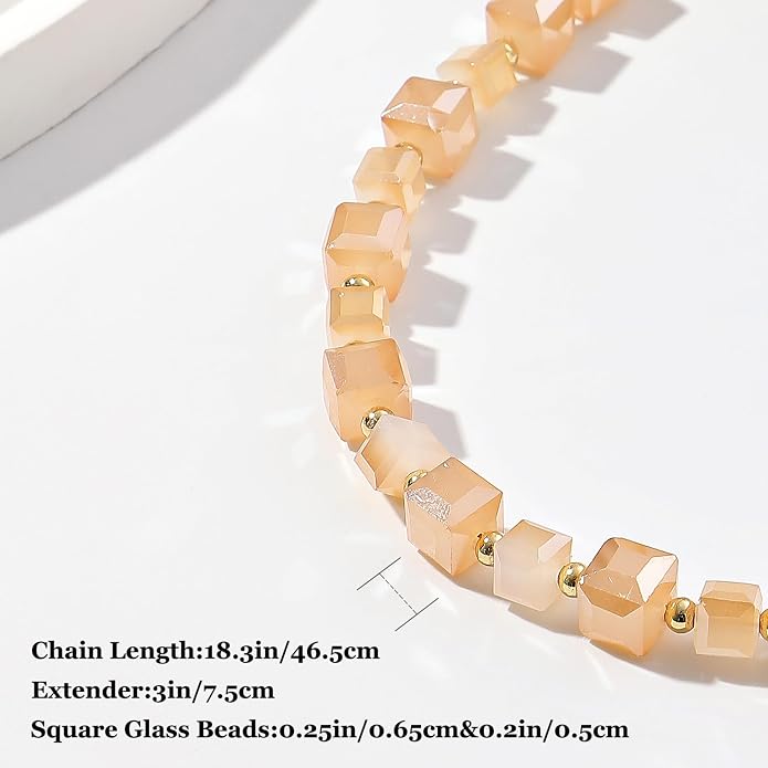 LALAPPLE Colorful Beaded Gemstone Necklace for Women, Boho Rainbow Bead Choker with Natural Stone Crystal Beads, Handmade Summer Beach Necklace Jewelry