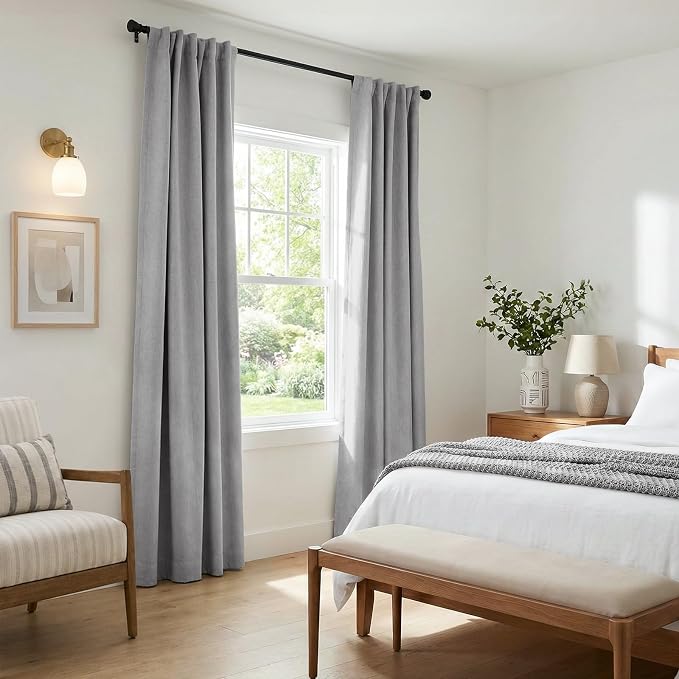 INOVADAY 100% Blackout Curtains 120 Inches Length 2 Panels Set, Back Tab/Rod Pocket Linen Black Out Curtains for Bedroom, Thermal Insulated Window Drapes - Grey, W50 X L120