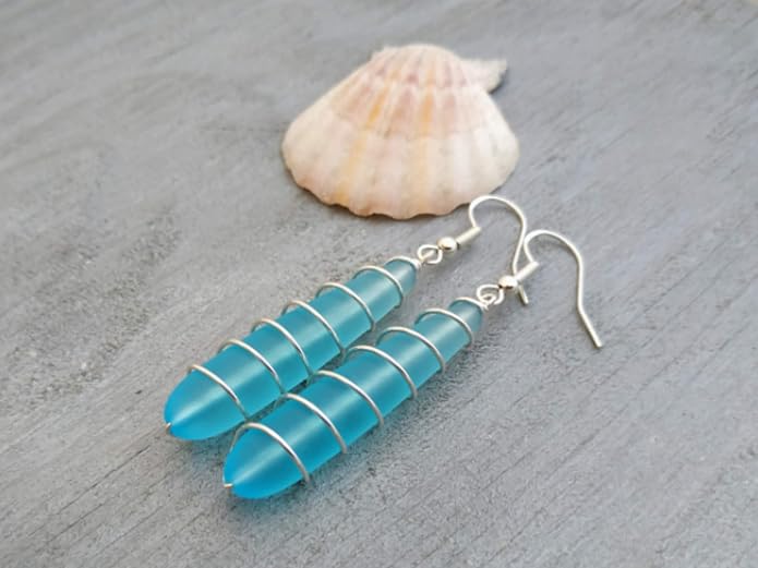 Handmade Sea Glass Earrings, Hawaiian Jewelry for Women, Long Teardrop Earrings Beach Jewelry, Sea Glass Jewelry For Women Birthday Gift For Her