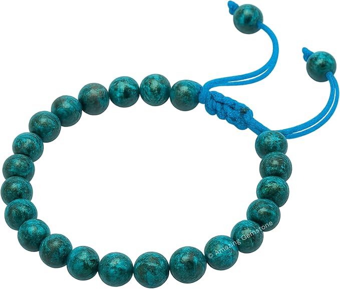 Amazing Gemstone Chrysocolla Bracelet, Gifts for Men & Women - Protection Healing Crystal Bracelet - 8mm Gemstone Beaded Adjustable Bracelet, Pulseras para Hombres Mujer Stocking Stuffers