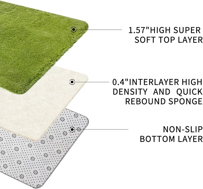 Sour Lemon 8x10 Area Rugs for Bedroom Living Room, Large Fluffy Shag Green | Shaggy Carpet, Soft Plush Furry Bedside Rugs, Anti Slip, Washable Area Modern Rugs Floor Mat for Kids Girls Boys Living Room