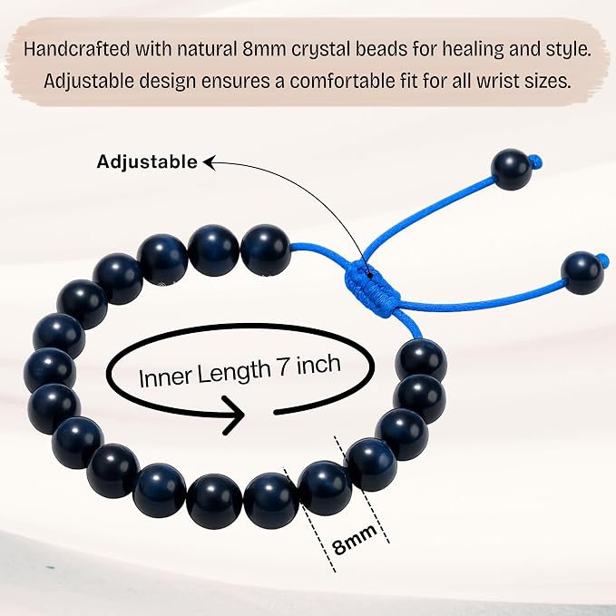 Amazing Gemstone Blue Tiger Eye Bracelet for Women Men's Gifts - Protection Healing Crystal Bracelet - 8mm Gemstone Beaded Adjustable Bracelet Pulseras para Hombres Mujer Stocking Stuffers