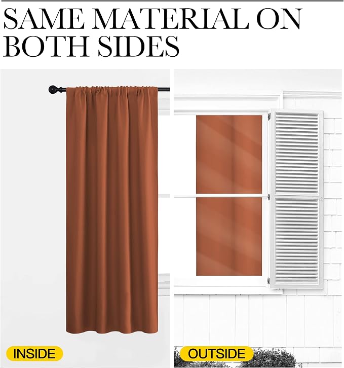 NICETOWN Blackout Curtains and Drapes - Thermal Insulated Solid Rod Pocket Blackout Draperies/Panels (Burnt Orange, 1 Pair, 52 by 72 inches)