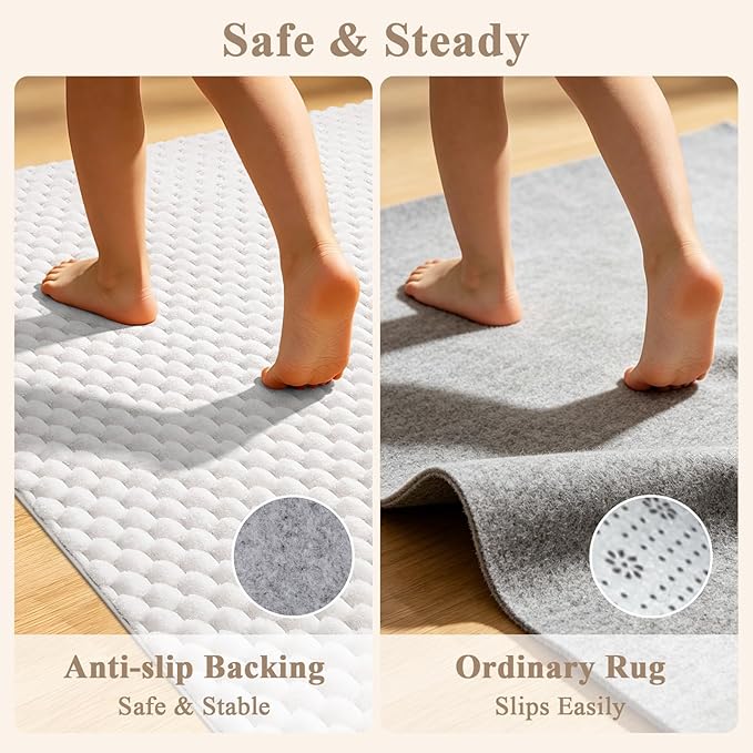 Vaukki 5x8 Area Rug for Living Room, Non Slip Washable 3D Bubble Living Room Rug, High Low Pile Hexagon Floor Mat for Bedroom, Modern Soft Fluffy Carpet for Dining Room, Office and Nursery, White