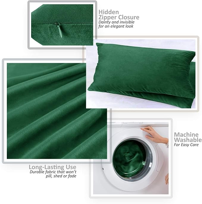 Nestl Throw Pillow Covers, Cozy Velvet Decorative Pillow Covers 12 x 20 Inches, Soft Solid Couch Pillow Covers for Sofa, Bed and Car, Set of 4 - Hunter Green