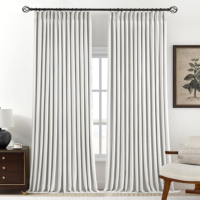 Pinch Pleated Curtains 100% Blackout Linen Curtains 108 Inches Long for Bedroom Living Room, Ivory White Memory Trained Thermal Insulated Room Darkening Window Drapes with Hooks 2 Panels 40"Wx108"L