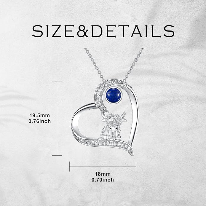 Highland Cow Gifts for Women 925 Sterling Silver Highland Cow Birthstone Necklace Fluffy Cow Jewelry Gifts Birthday Christmas