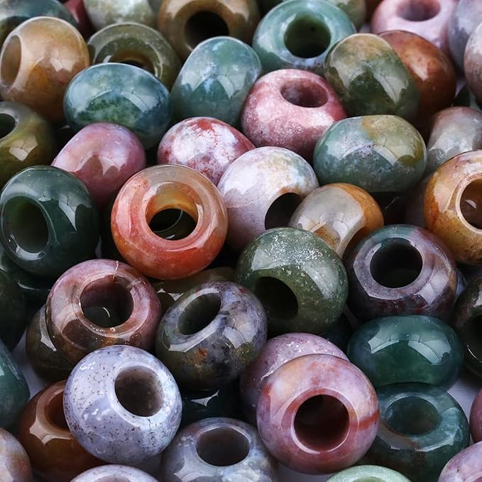 SUNYIK Pack of 2 Colorful Lava Rock Stone Loose Bead 14" & Indian Agate 6mm Loose Bead Set of 20