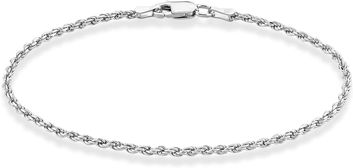 Miabella 925 Sterling Silver Italian 2mm, 3mm Diamond-Cut Braided Rope Chain Anklet Ankle Bracelet for Women, Made in Italy