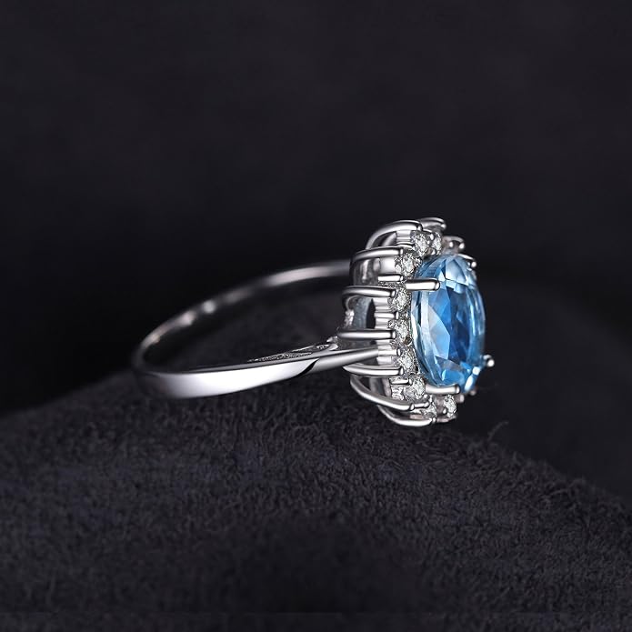 JewelryPalace Princess Diana Kate Middleton Class Gemstone Birthstone Sapphire Halo Engagement Rings for Women, Anniversary 14K White Yellow Rose Gold Plated 925 Sterling Silver Promise Rings for Her