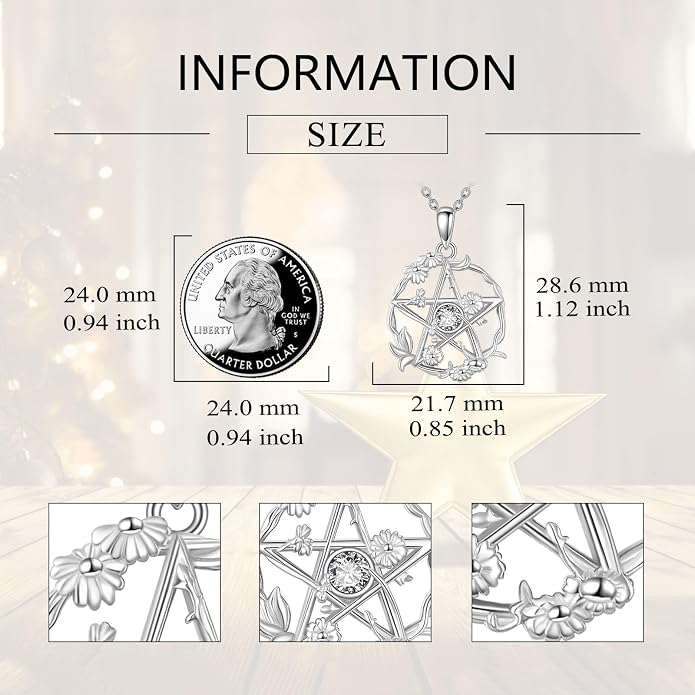 Birthstone Pentagram Necklace for Women 925 Sterling Silver Pentacle Daisy Pendant Pentacle Jewelry Birthday Gifts