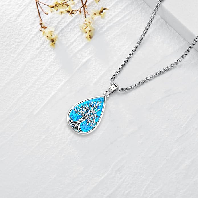 Jewelry Gifts - Tree of Life Necklace Sterling Silver Abalone Shell/Opal/Moonstone/Black Onyx/Turquoise/Malachite/Crystal Family Tree of Life Jewelry for Women Men