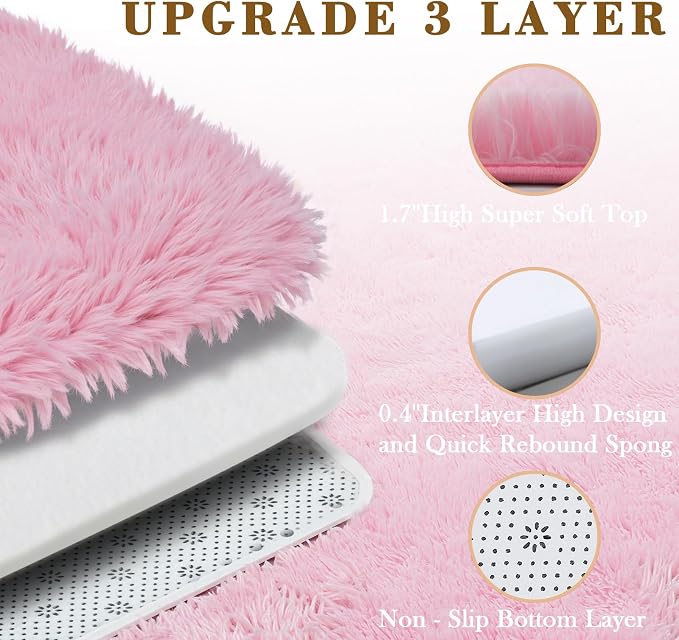 Area Rugs 10x14 Living Room, Shaggy Carpet Soft Plush Furry Bedside Rug Large Area Rugs for Bedroom Home Decor Anti Slip(10 x 14, Pink)