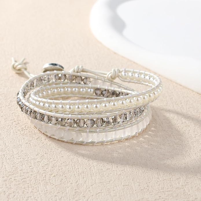 KELITCH New Women Friendship Bracelet Leather Wrap Bracelets Bangle Handmade Stackable Jewelry