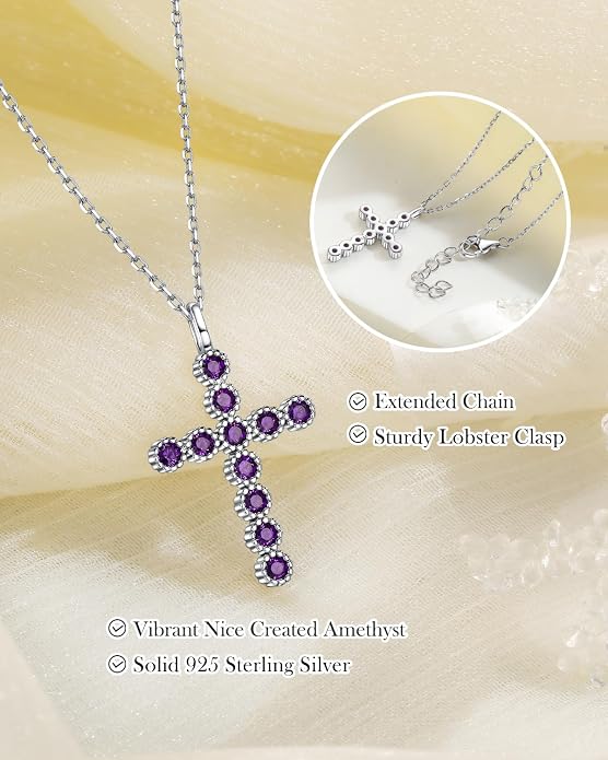 925 Sterling Silver 18 inch Birthstone Cross Pendant Necklace for Women Men