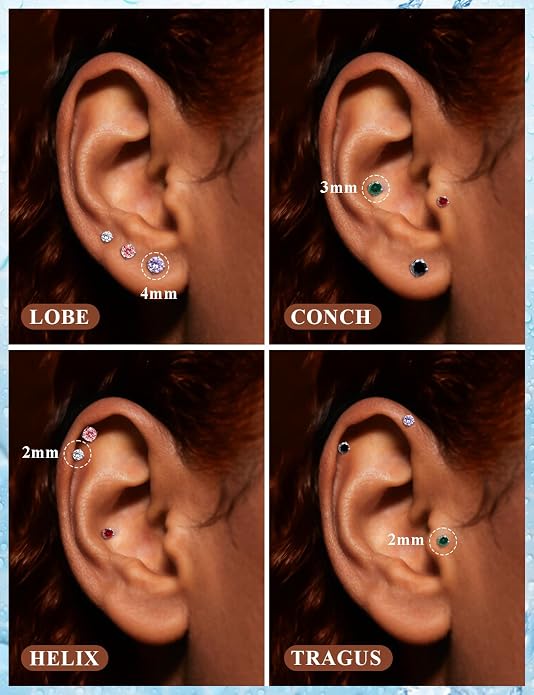 20G 18G 16G Astm F136 Titanium Internal Thread Flat Back Earrings Nose Studs Tragus Helix Conch Cartilage Lobe Earrings Medusa Labret Snake Bite Monroe Lip Ring Piercing Jewelry For Women Men