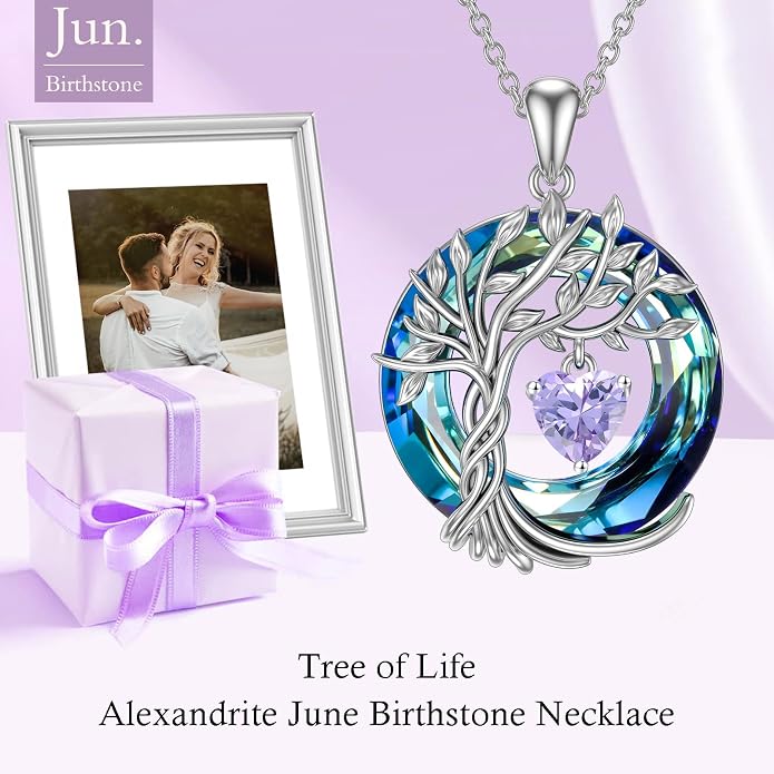 TOUPOP Tree of Life Birthstone Necklaces 925 Sterling Silver Irish Celtic Tree Pendant with Blue Crystal Birthday Jewelry Gifts for Women Mom Wife Her
