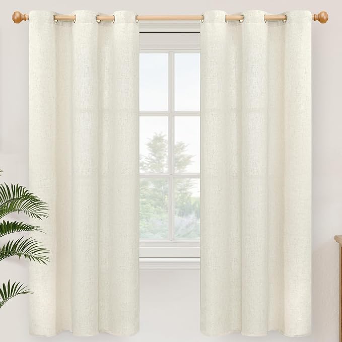 YoungsTex Natural Linen Curtains 72 Inch Length 2 Panels for Living Room, Light Filtering Window Drapes Semi Sheer with Grommet No See Through for Bedroom, 42 X 72 Inch