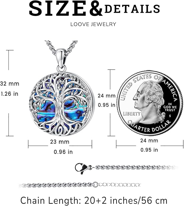 Jewelry Gifts - Tree of Life Necklace Sterling Silver Abalone Shell/Opal/Moonstone/Black Onyx/Turquoise/Malachite/Crystal Family Tree of Life Jewelry for Women Men