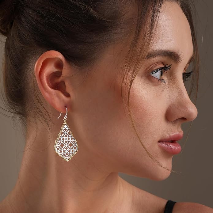 LeCalla 925 Sterling Silver Teardrop Drop Earrings for Womens | Lightweight Italian Minimalist Teardrop Filigree Earrings | Filigree Circle Drop Dangle Earrings for Women Birthday Gift