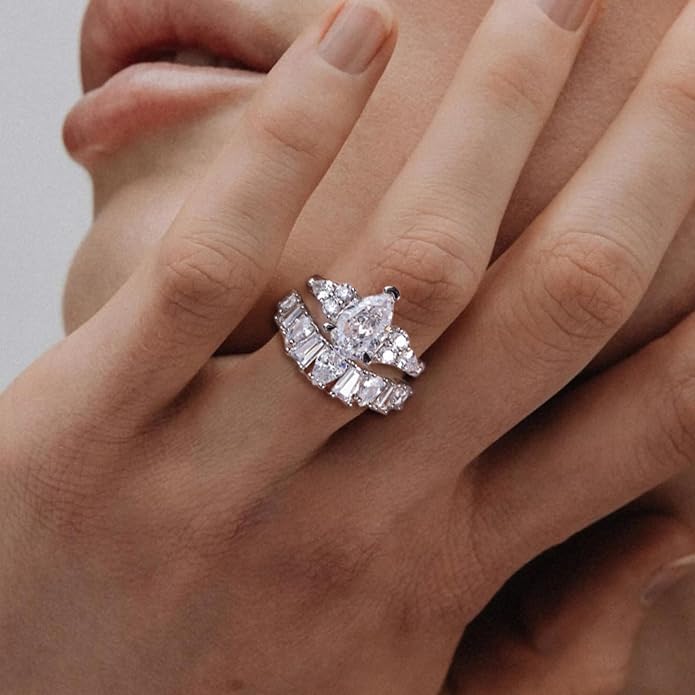 3ct-7ct Cubic Zirconia 3 Stones Engagement Rings 5A Grade Simulated Diamond Cushion Cut/Emerald Cut/Asscher Cut/Heart Cut CZ Anniversary Promise Wedding Rings for Women