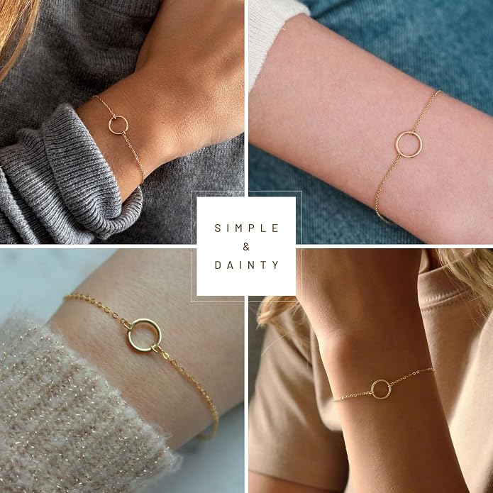 NOKMIT Solid 925 Sterling Silver Bracelets for Women, Dainty Interlocking Circles Cubic Zirconia Adjustable Chain Bracelet, Trendy Stackable Link Bracelets, Simple Cute Jewelry Gifts