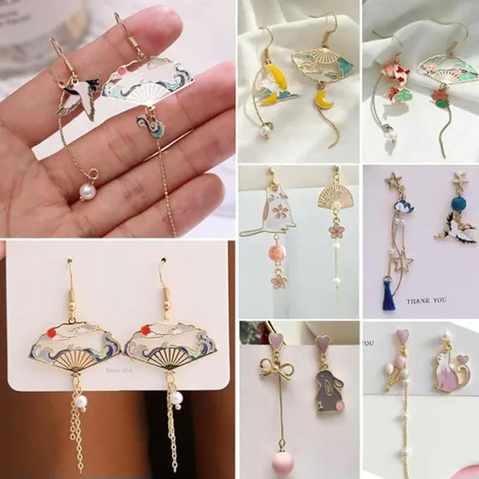 Cute Asymmetric Cat Moon Flower Long Tassel Stud Dangle Earrings Women Jewelry-Cat & Flower Fan